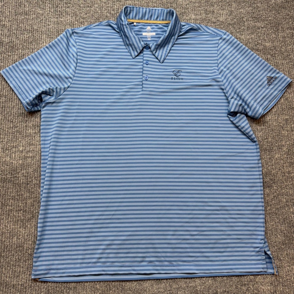 Adidas Mens 2XL Blue Striped Golf Polo Shirt ELIGO Logo Performance